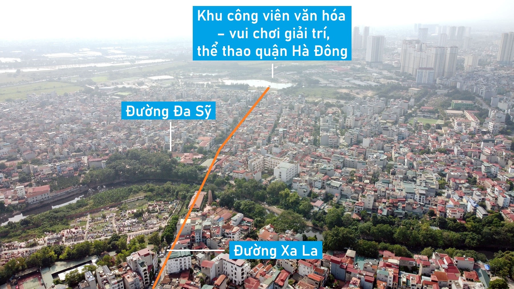 Toàn cảnh vị trí quy hoạch xây cầu vượt sông Nhuệ nối phường Phúc La - Kiến Hưng, Hà Đông, Hà Nội