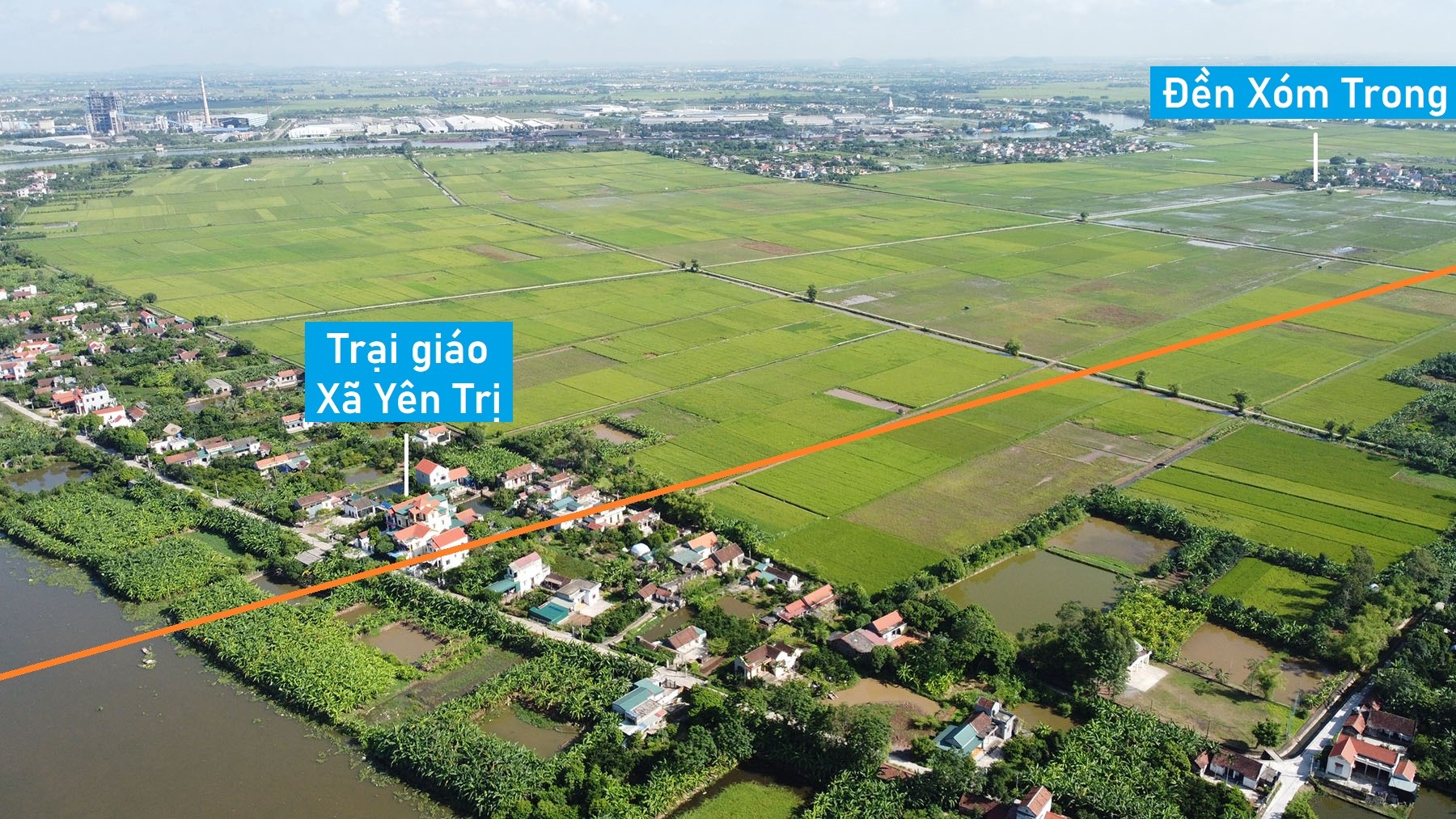Toàn cảnh vị trí quy hoạch xây cầu đường sắt vượt sông Đáy nối Ý Yên, Nam Định với Yên Khánh, Ninh Bình