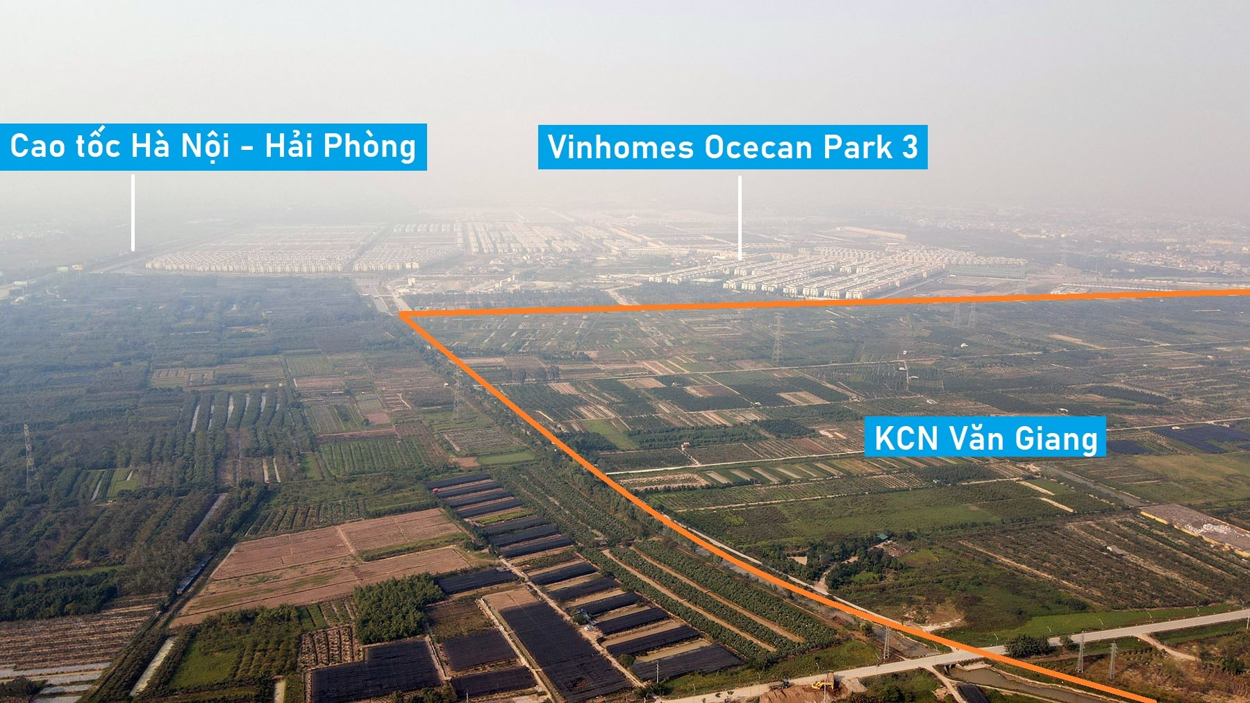 Toàn cảnh vị trí dự kiến quy hoạch KCN Văn Giang 300 ha trên đường Vành đai 4 qua Hưng Yên