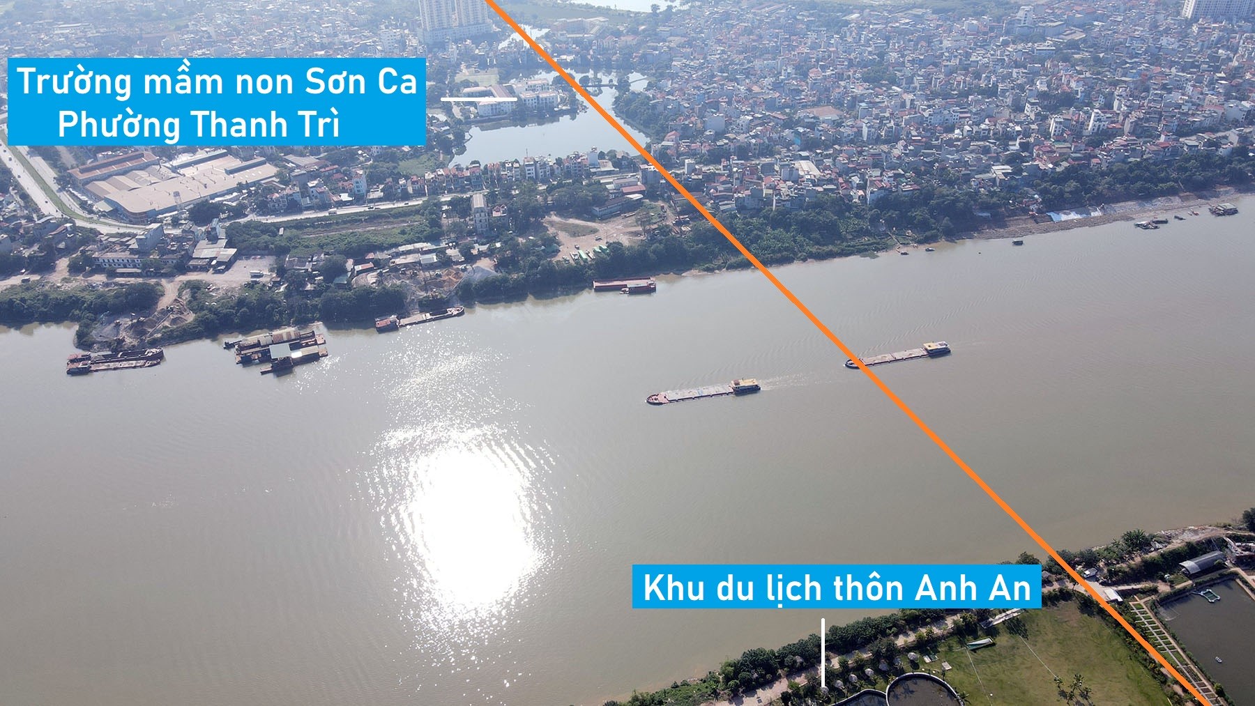 Toàn cảnh vị trí quy hoạch xây cầu đường sắt vượt sông Hồng nối Hoàng Mai - Long Biên, Hà Nội