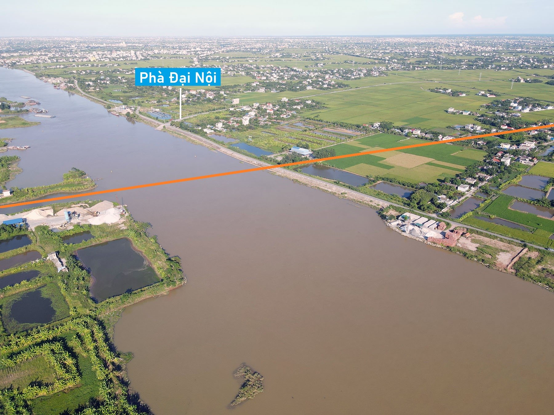 Toàn cảnh vị trí dự kiến quy hoạch cầu Đại Nội vượt sông Ninh Cơ gần phà Đại Nội, Trực Ninh, Nam Định