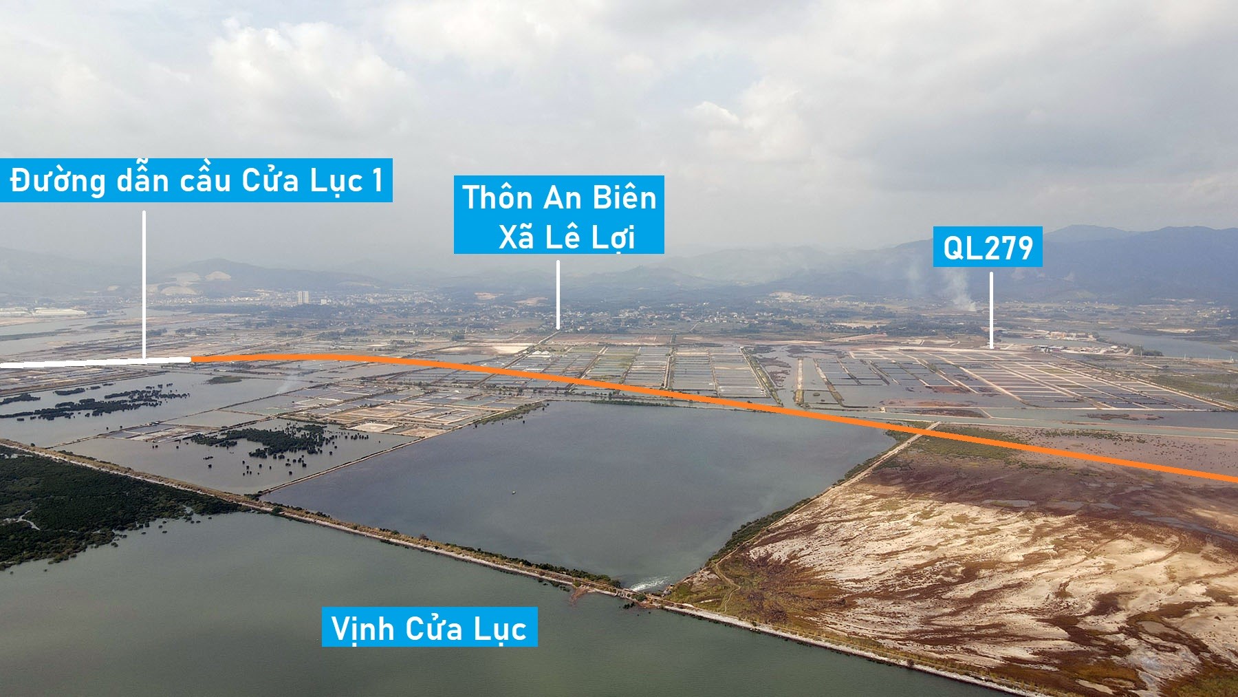 Vị trí tuyến đường gần 8 km sẽ mở kết nối cầu Cửa Lục 1 với cầu Cửa Lục 3 ở Quảng Ninh