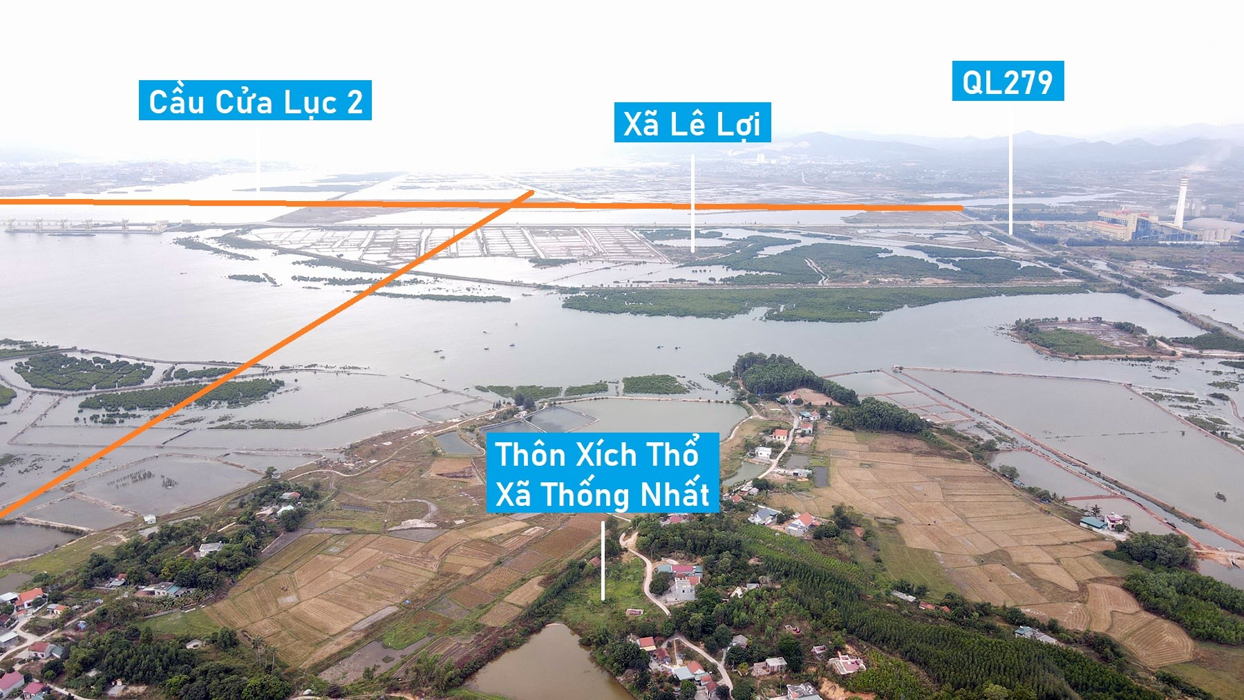 Vị trí tuyến đường gần 8 km sẽ mở kết nối cầu Cửa Lục 1 với cầu Cửa Lục 3 ở Quảng Ninh