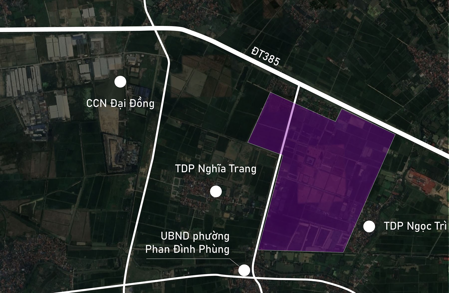 Toàn cảnh vị trí dự kiến quy hoạch CCN Phan Đình Phùng 140 ha ở Mỹ Hào, Hưng Yên