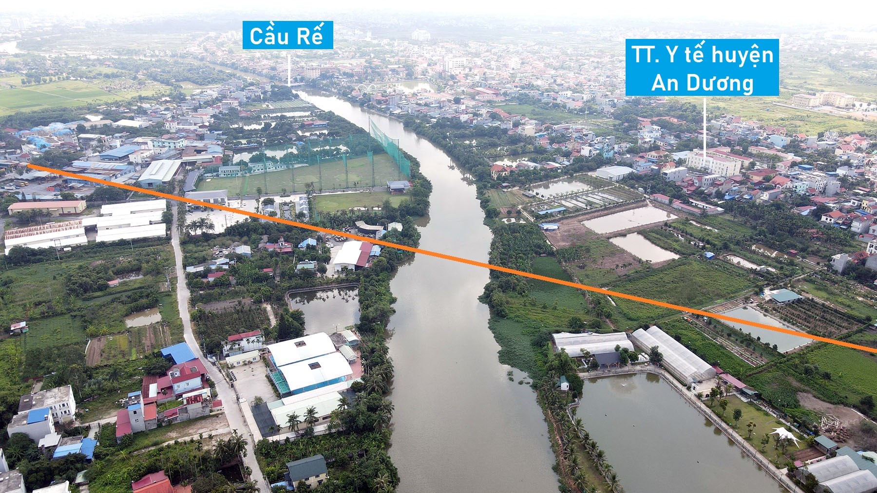 Toàn cảnh vị trí dự kiến quy hoạch cầu vượt sông Rế nối đường 208 với quốc lộ 5, huyện An Dương, TP Hải Phòng