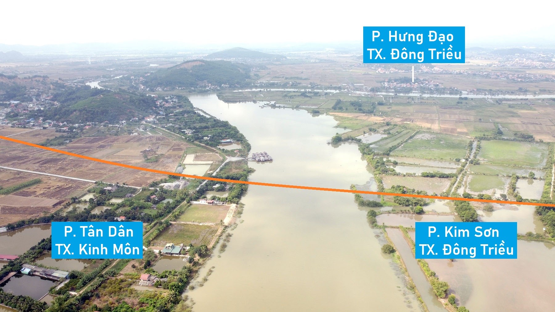 Toàn cảnh vị trí dự kiến quy hoạch cầu vượt sông Đá Vách nối Hải Dương - Quảng Ninh