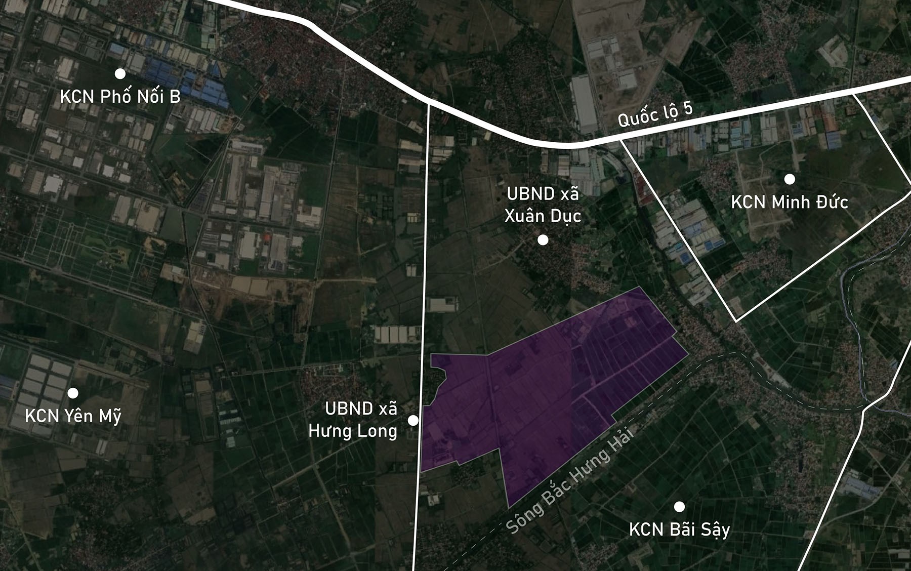 Toàn cảnh vị trí dự kiến quy hoạch KCN Hưng Long - Ngọc Lâm - Xuân Dục ở Mỹ Hào, Hưng Yên rộng khoảng 250 ha
