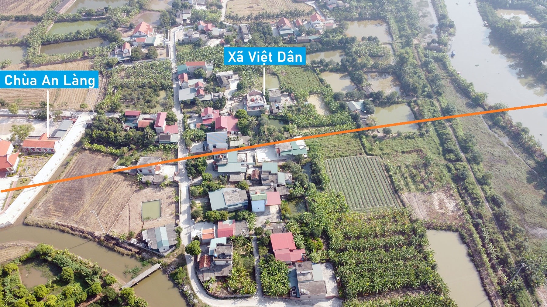 Toàn cảnh vị trí quy hoạch xây cầu vượt sông Đạm Thủy nối xã Việt Dân - phường Hồng Phong, thị xã Đông Triều, Quảng Ninh