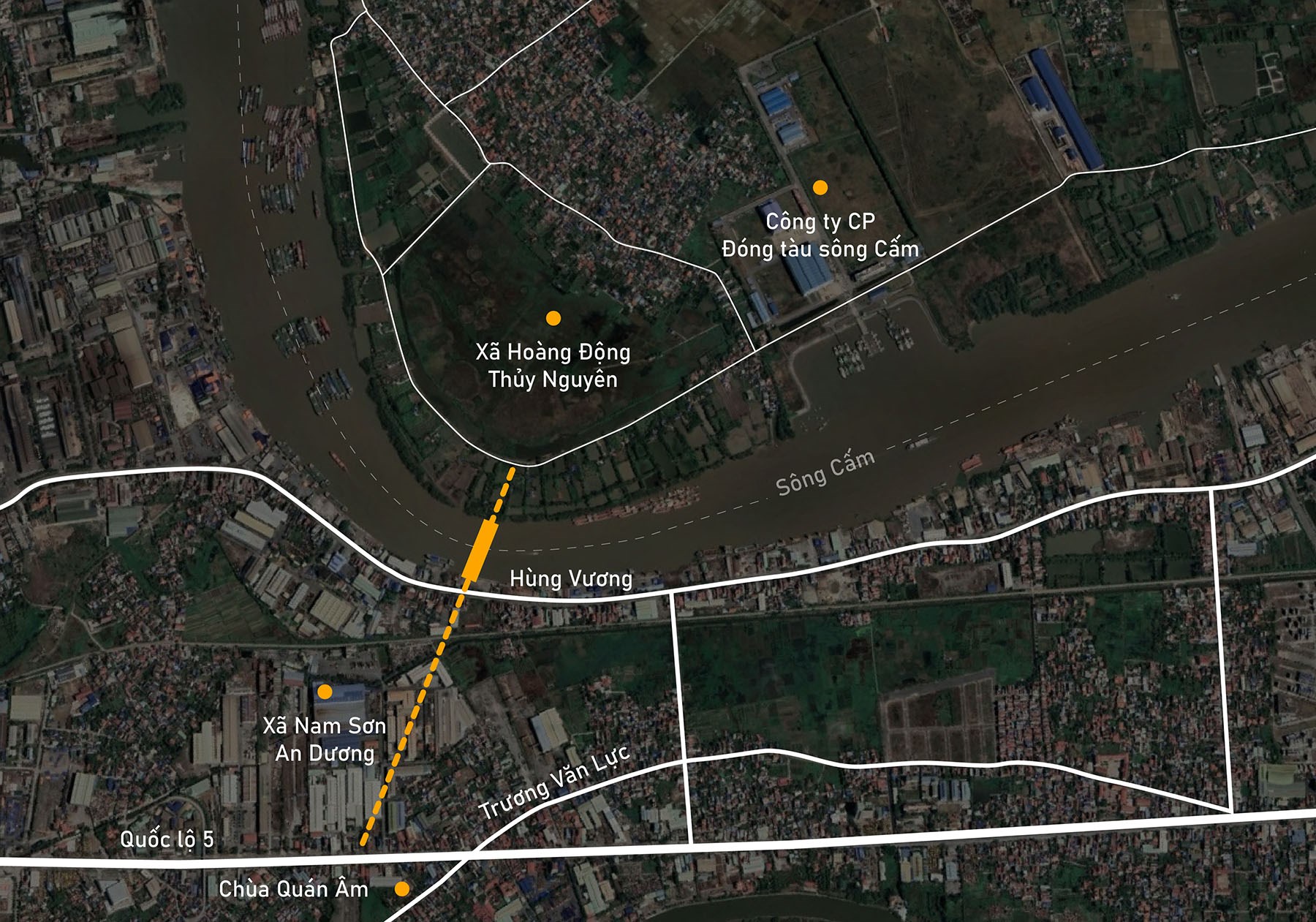 Toàn cảnh vị trí dự kiến quy hoạch cầu vượt sông Cấm nối Thủy Nguyên - An Dương, TP Hải Phòng