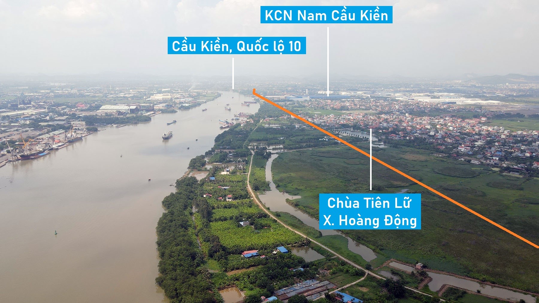 Toàn cảnh vị trí dự kiến quy hoạch cầu vượt sông Cấm nối Thủy Nguyên - An Dương, TP Hải Phòng