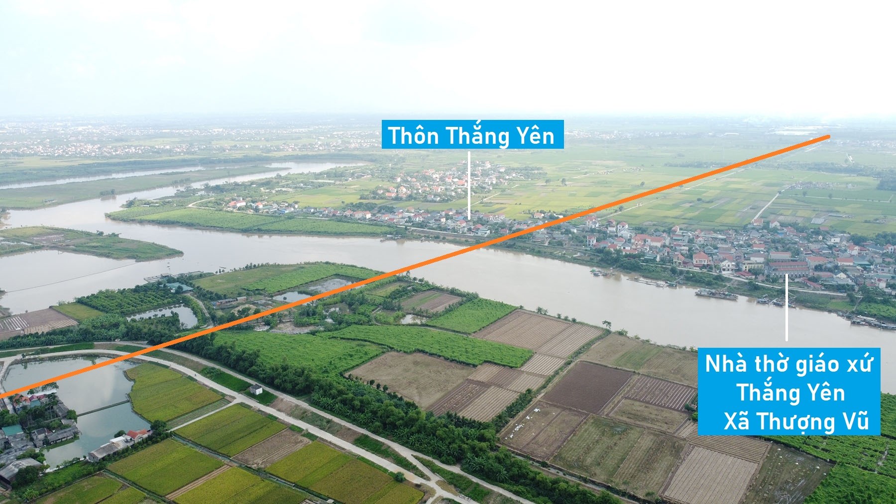 Toàn cảnh vị trí dự kiến quy hoạch cầu vượt sông Kinh Môn nối TX Kinh Môn - huyện Kim Thành, Hải Dương