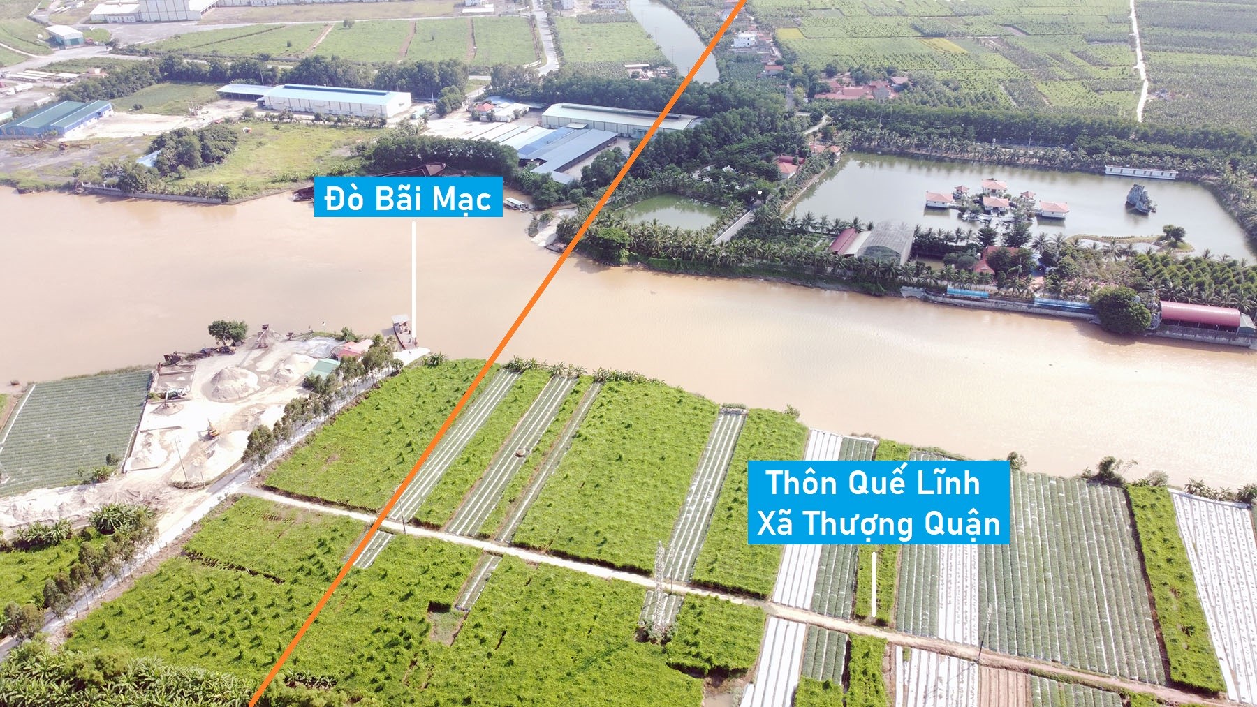 Toàn cảnh vị trí dự kiến quy hoạch cầu vượt sông Kinh Môn nối QL5-ĐT389B, thị xã Kinh Môn, Hải Dương