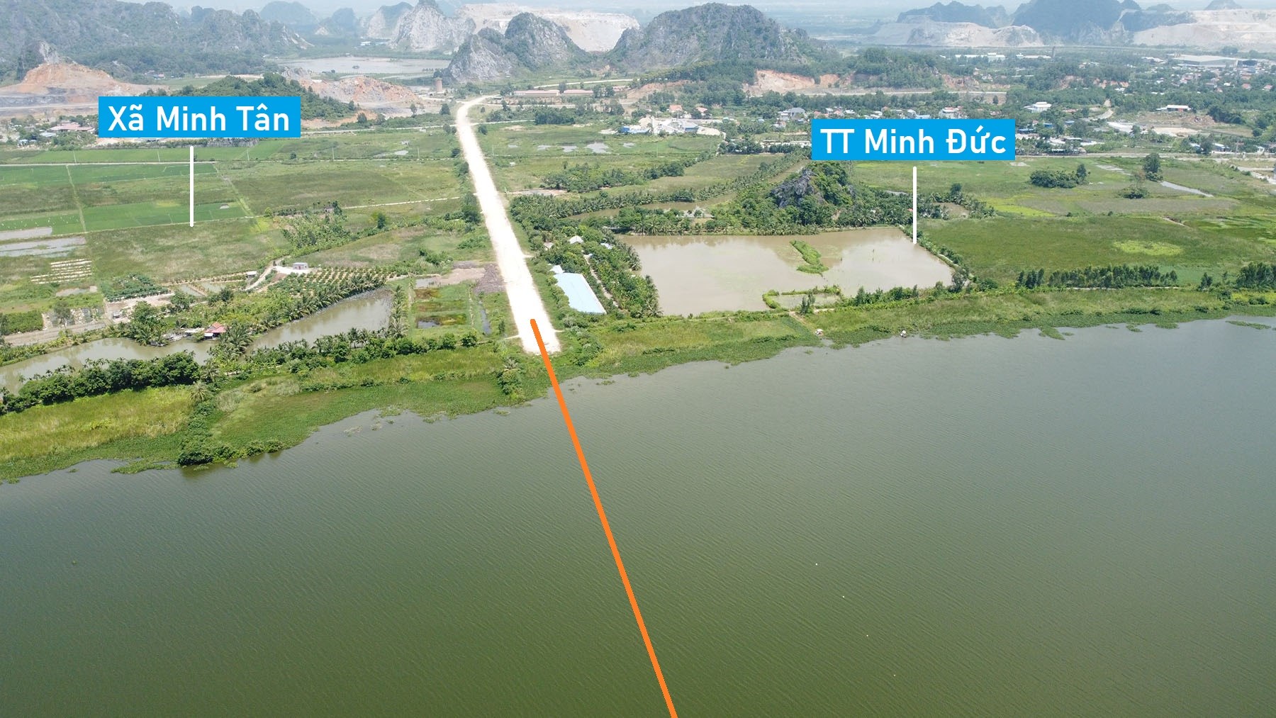 Toàn cảnh vị trí quy hoạch cầu vượt sông Giá nối TT Minh Đức - xã Ngũ Lão, Thủy Nguyên, Hải Phòng