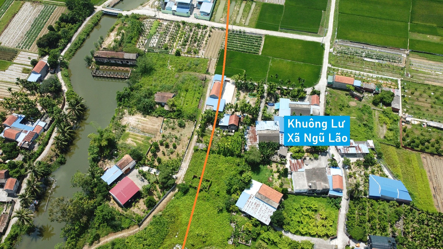Toàn cảnh vị trí quy hoạch cầu vượt sông Giá nối TT Minh Đức - xã Ngũ Lão, Thủy Nguyên, Hải Phòng