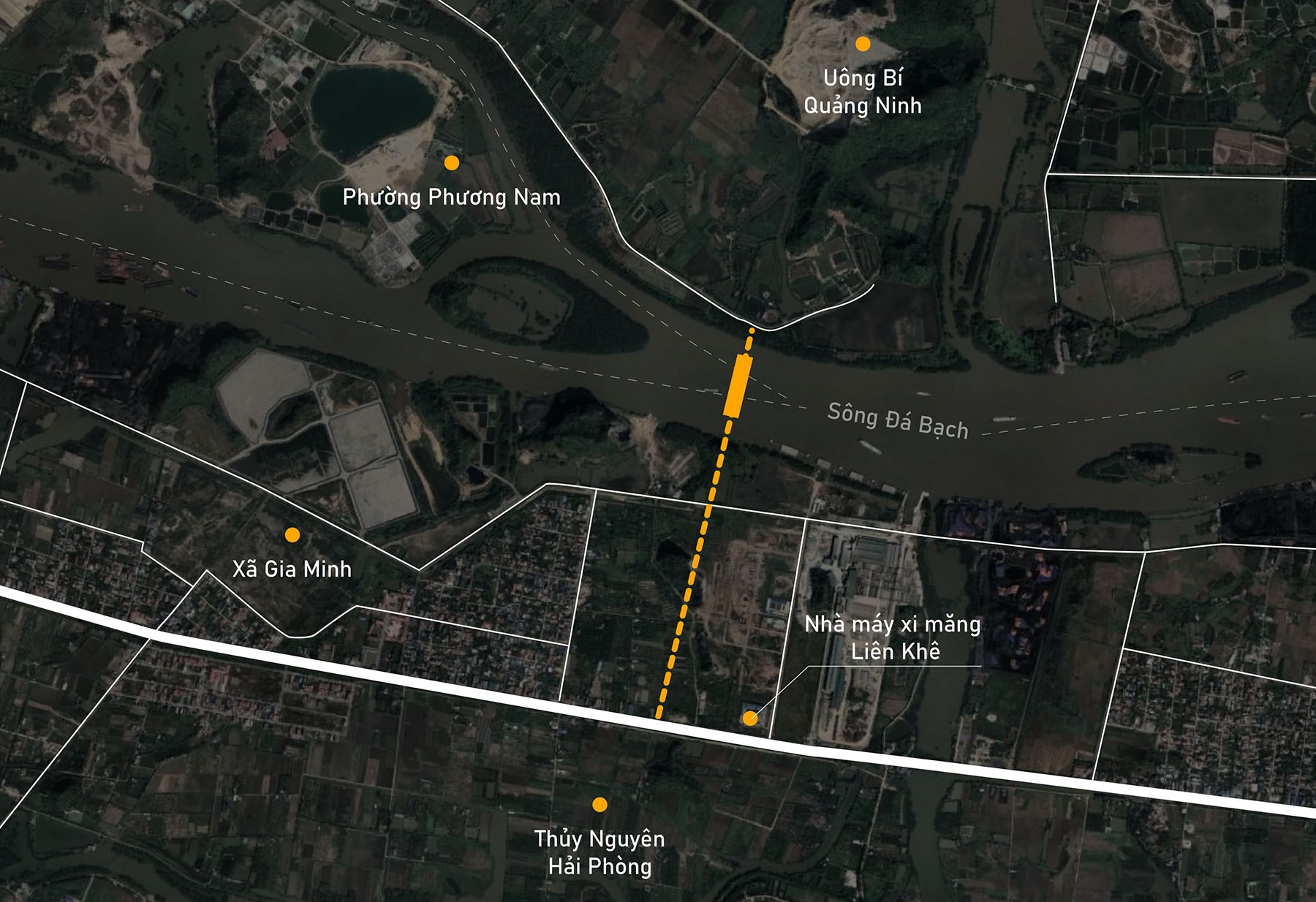Toàn cảnh vị trí dự kiến quy hoạch cầu vượt sông Đá Bạch nối Thủy Nguyên, Hải Phòng với Uông Bí, Quảng Ninh