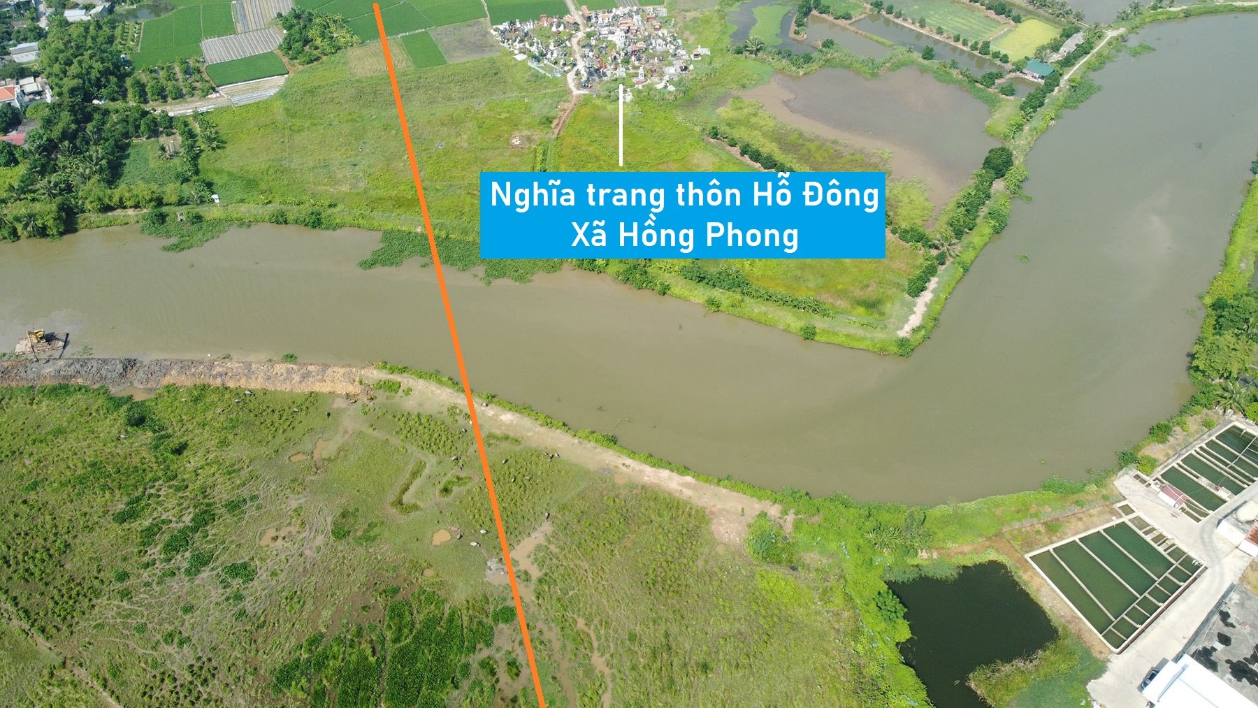 Toàn cảnh vị trí quy hoạch cầu vượt sông Rế ở huyện An Dương, nối xã Hồng Phong ra QL5 Hải Phòng