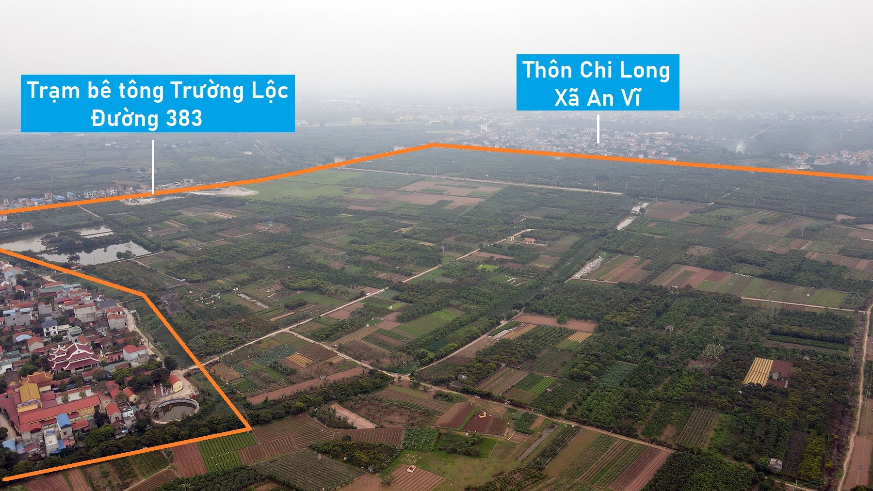 Toàn cảnh vị trí dự kiến quy hoạch KCN Khoái Châu 160 ha ở Hưng Yên