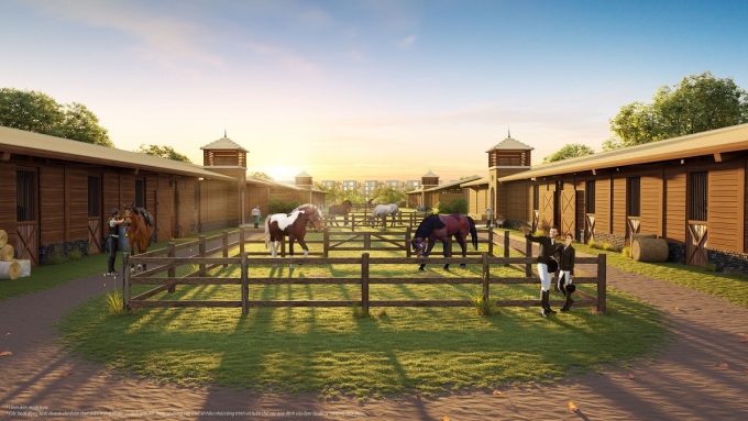 Học viện cưỡi ngựa Hoàng Gia - nơi đào tạo chuyên nghiệp và trải nghiệm môn cưỡi ngựa quý tộc, là một trong những tiện ích sẽ xuất hiện tại dự án. Ảnh phối cảnh: Vinhomes