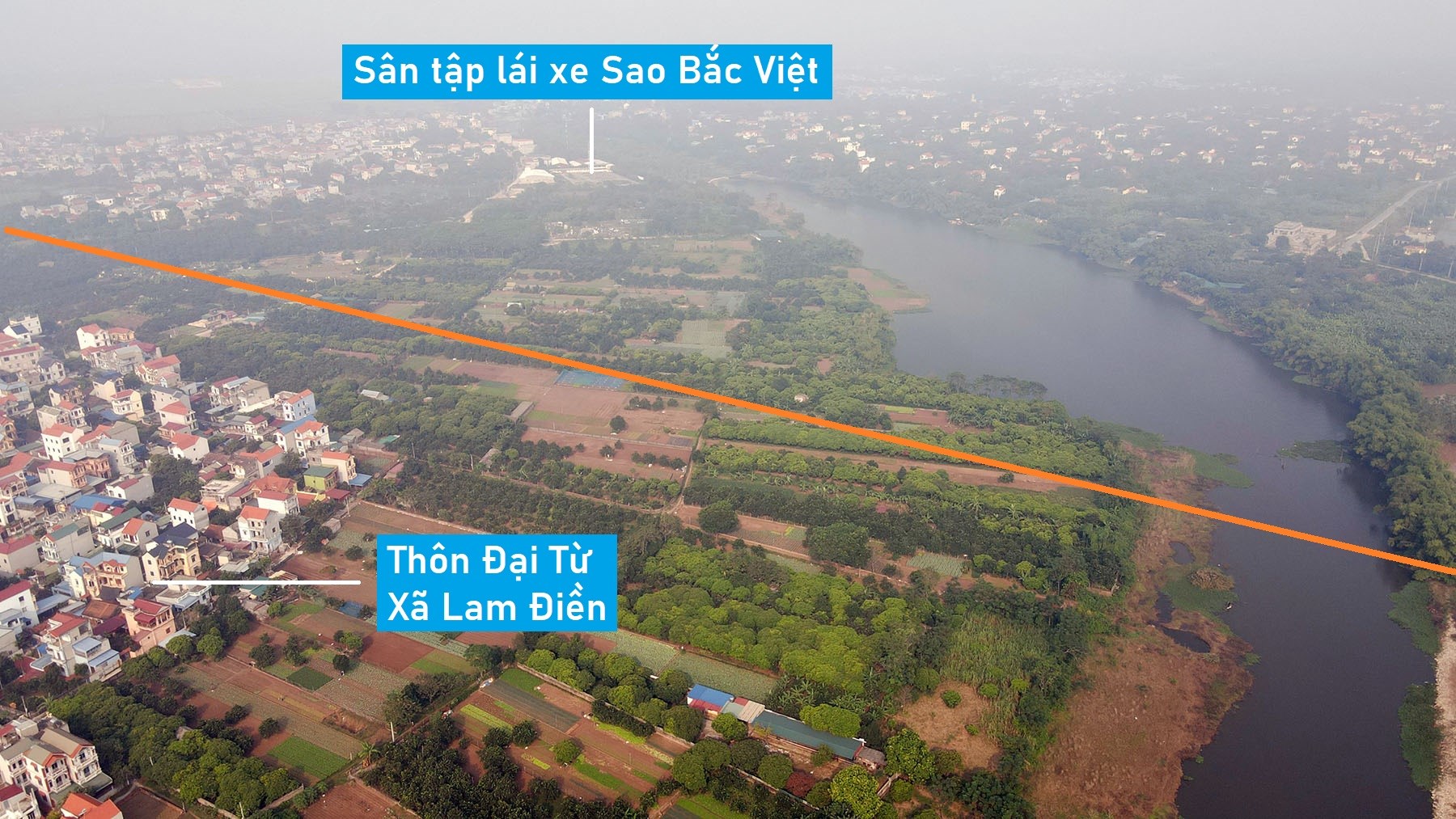 Toàn cảnh vị trí quy hoạch cầu vượt sông Đáy nối huyện Chương Mỹ - Thanh Oai, Hà Nội