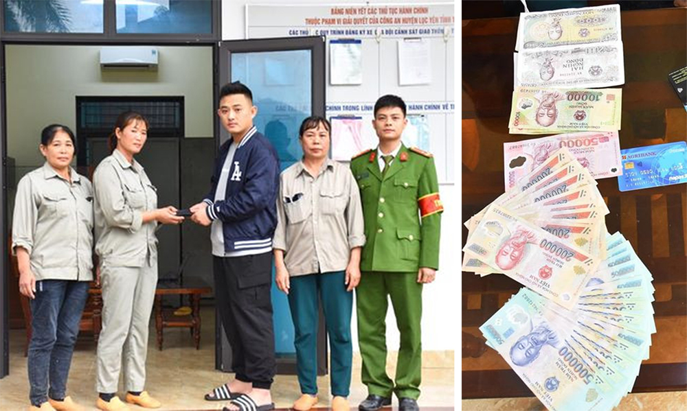 Chị Hoàng Thị Nga trao trả tài sản là số tiền 15 triệu đồng cùng các giấy tờ trong ví cho anh Niu Zhong Yuan&#xD;&#xA;&#xD;&#xA;
