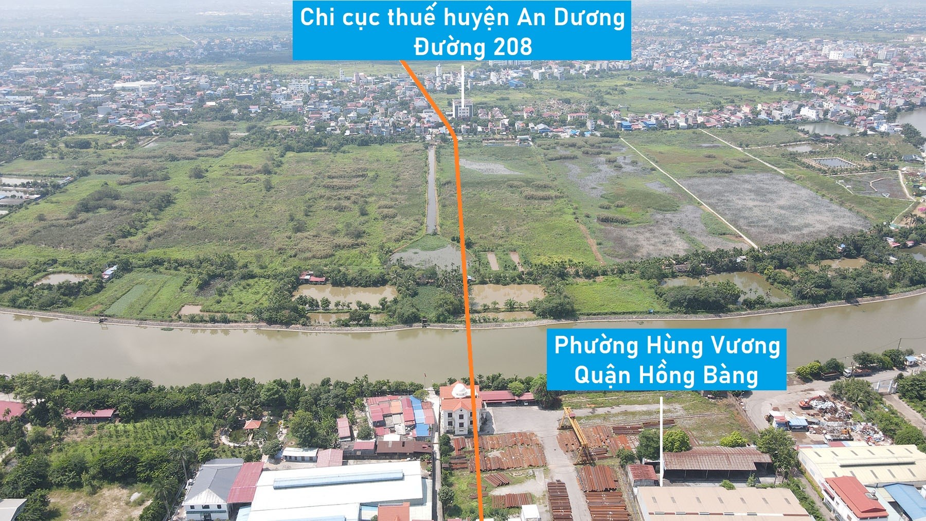 Toàn cảnh vị trí quy hoạch cầu vượt sông Rế nối An Dương - Hồng Bàng, TP Hải Phòng