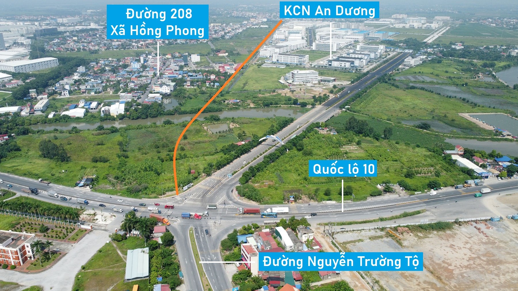 Toàn cảnh vị trí dự kiến quy hoạch cầu vượt sông Rế nối QL10 với KCN An Dương, Hải Phòng