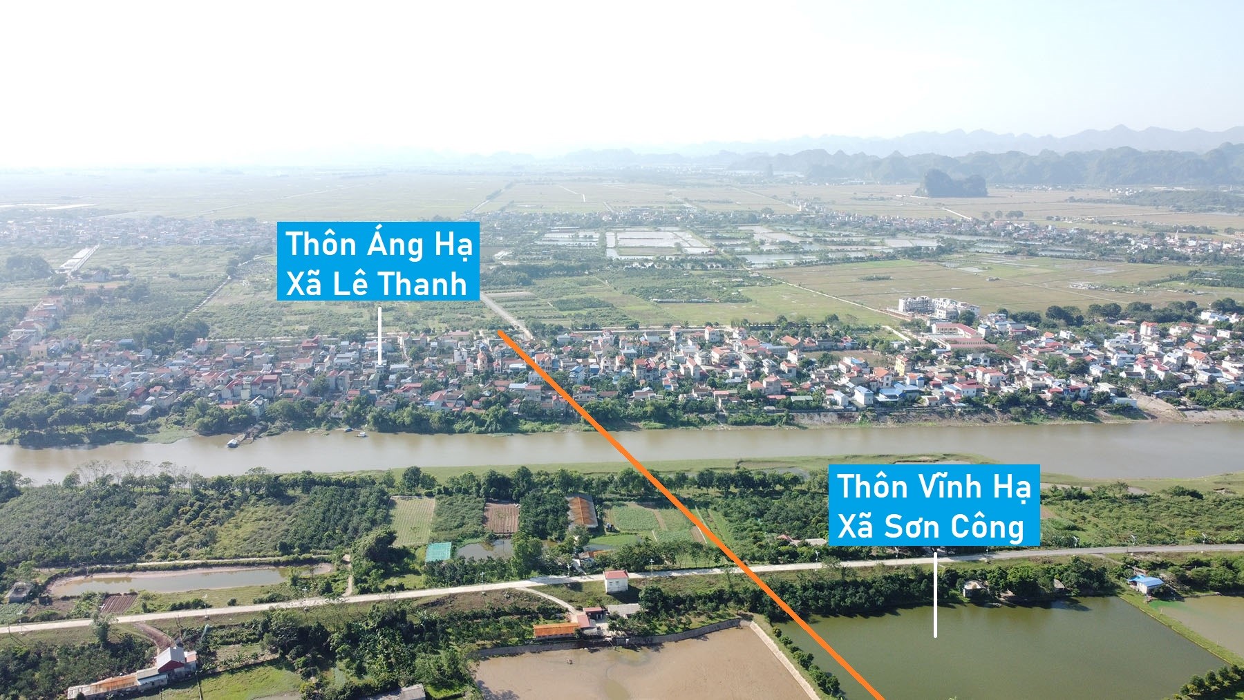 Toàn cảnh vị trí quy hoạch cầu vượt sông Đáy nối xã Sơn Công, Ứng Hòa với Lê Thanh, Mỹ Đức, Hà Nội