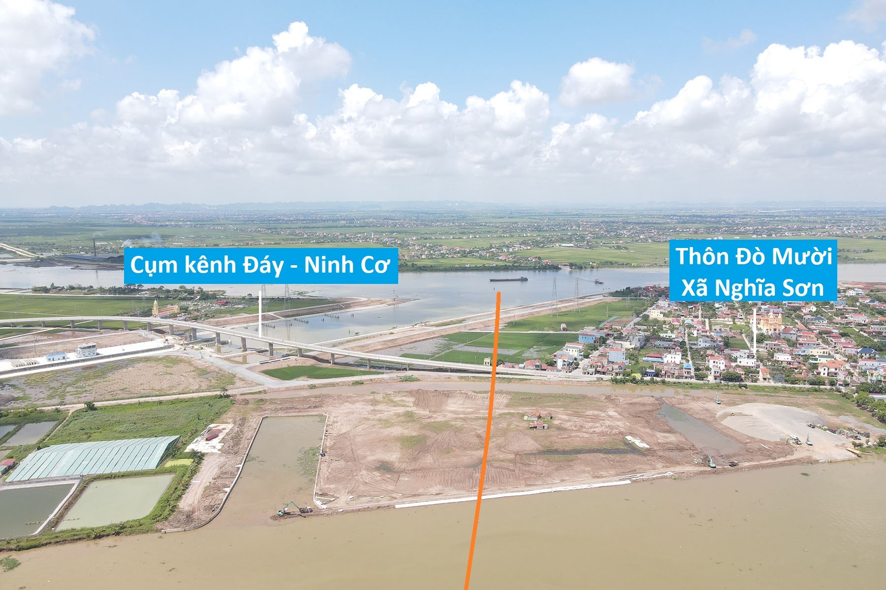 Toàn cảnh vị trí dự kiến quy hoạch cầu vượt sông Ninh Cơ nối Nghĩa Hưng - Hải Hậu, Nam Định