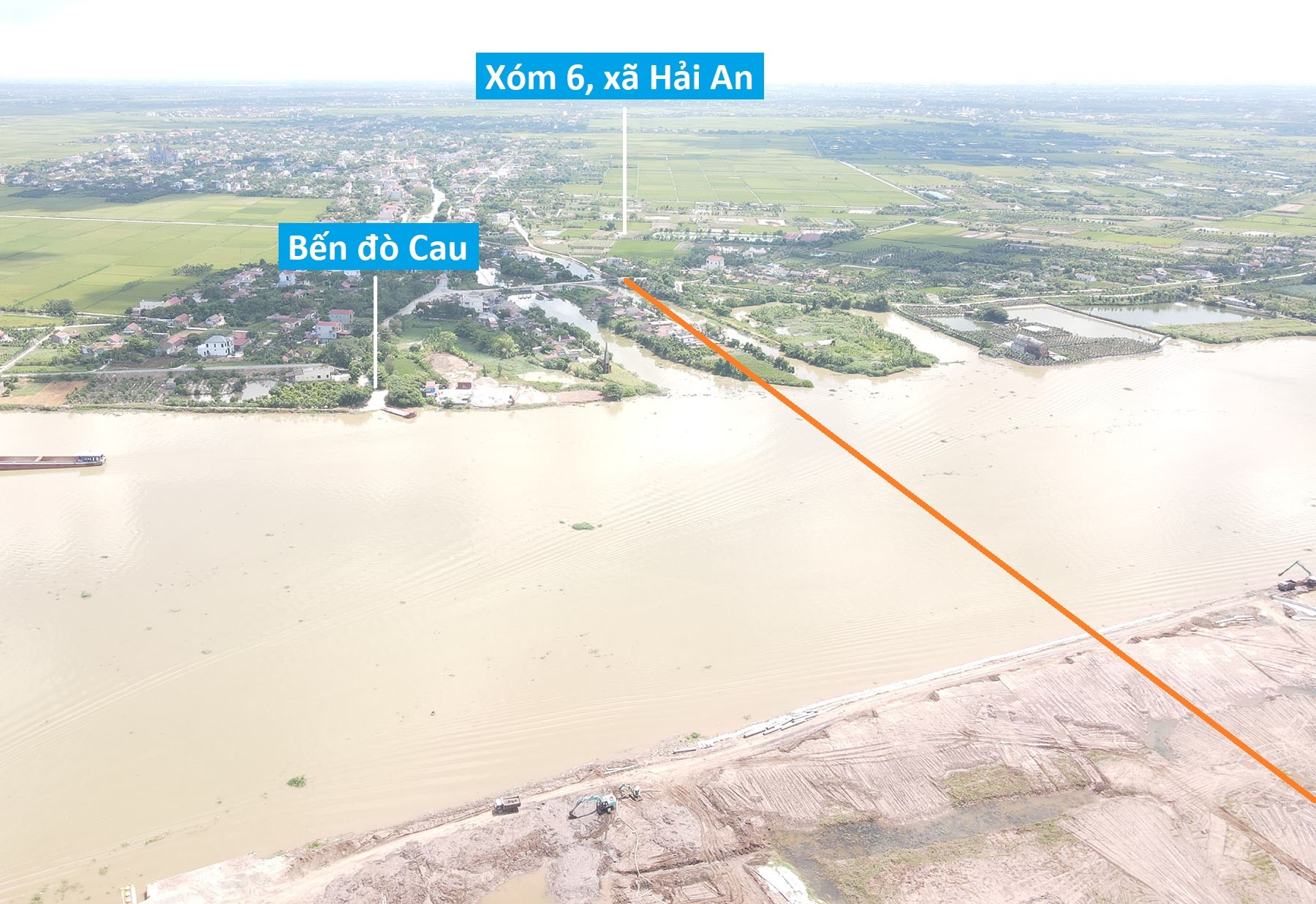 Toàn cảnh vị trí dự kiến quy hoạch cầu vượt sông Ninh Cơ nối Nghĩa Hưng - Hải Hậu, Nam Định