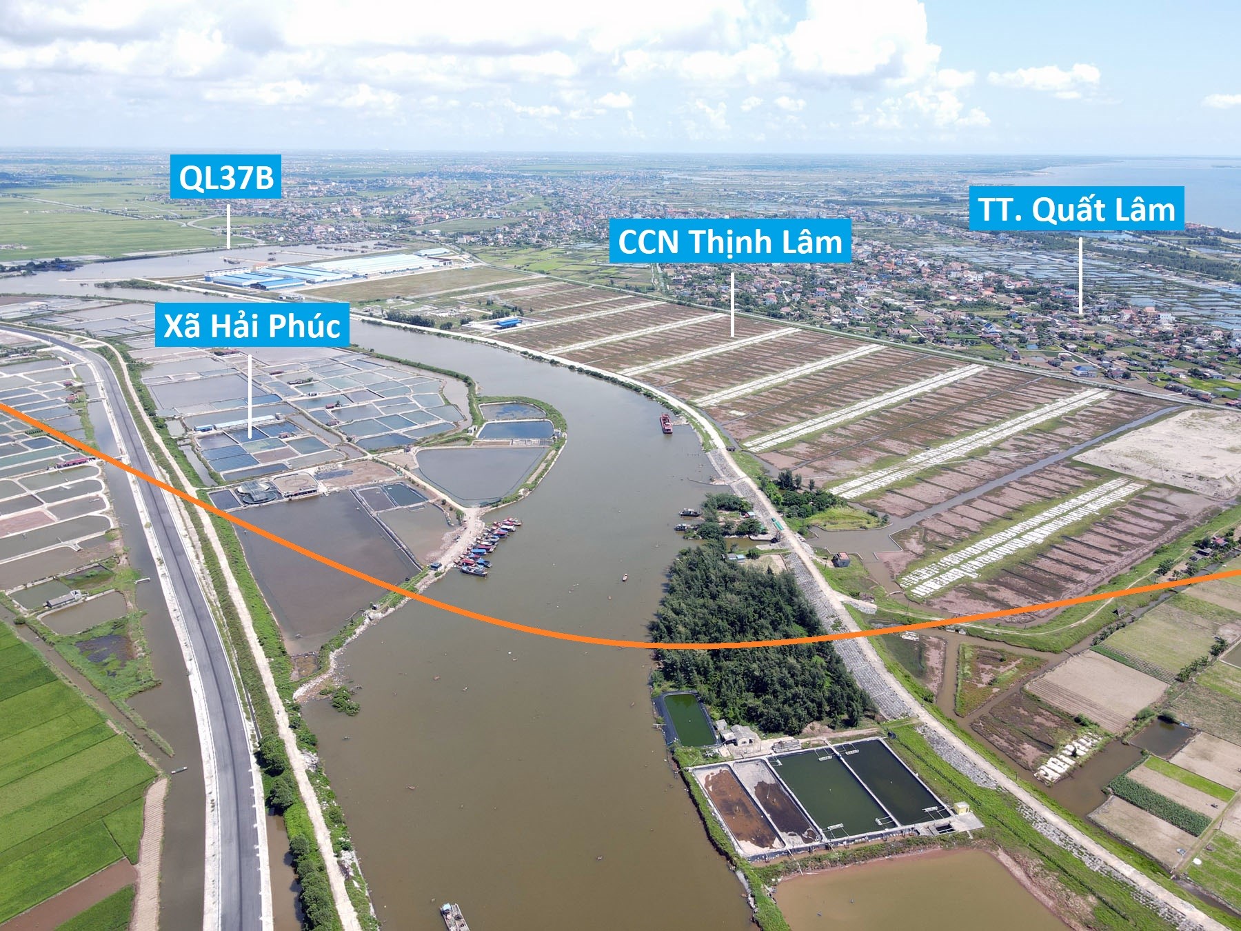 Toàn cảnh vị trí dự kiến quy hoạch cầu vượt sông Sò nối Hải Hậu sang Quất Lâm, Nam Định