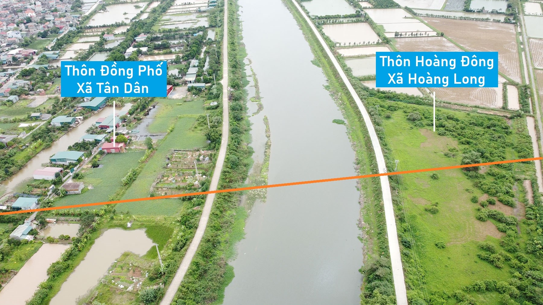 Toàn cảnh vị trí quy hoạch cầu vượt sông Nhuệ trên đường Đỗ Xá - Quan Sơn qua huyện Phú Xuyên, Hà Nội