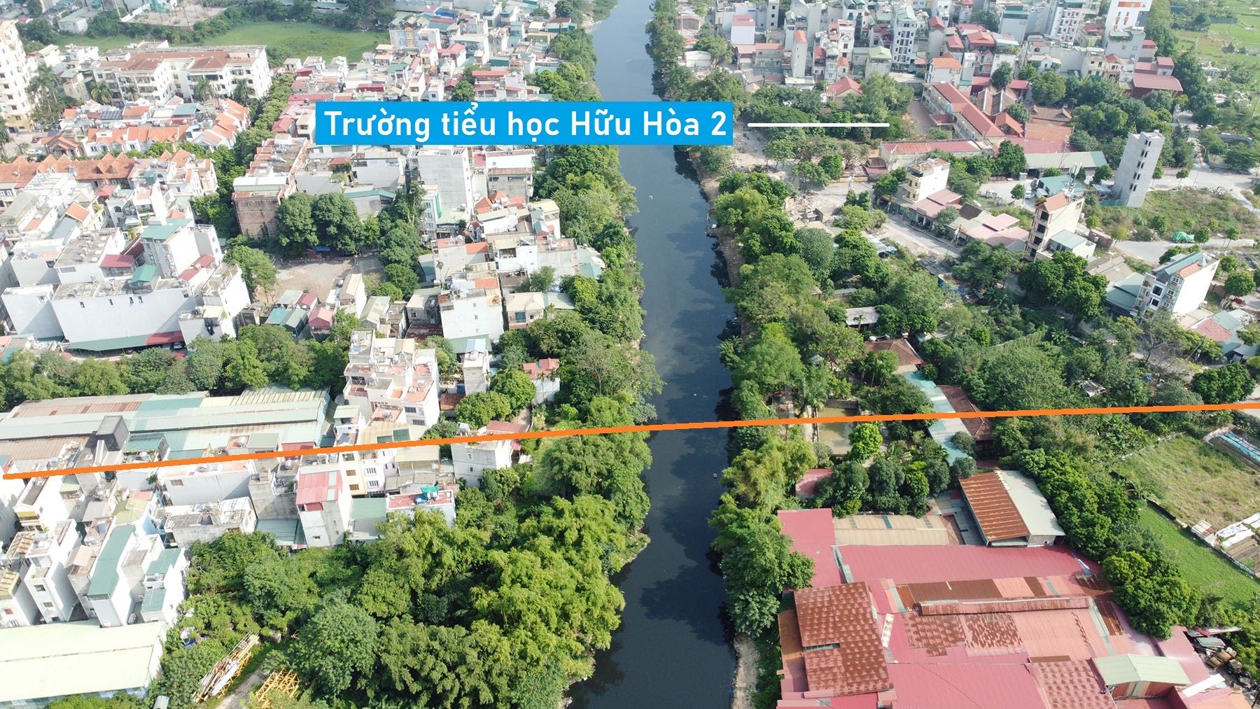Toàn cảnh vị trí quy hoạch cầu vượt sông Nhuệ trên trục nối đường 70 với Vành đai 3,5 ở huyện Thanh Trì, Hà Nội