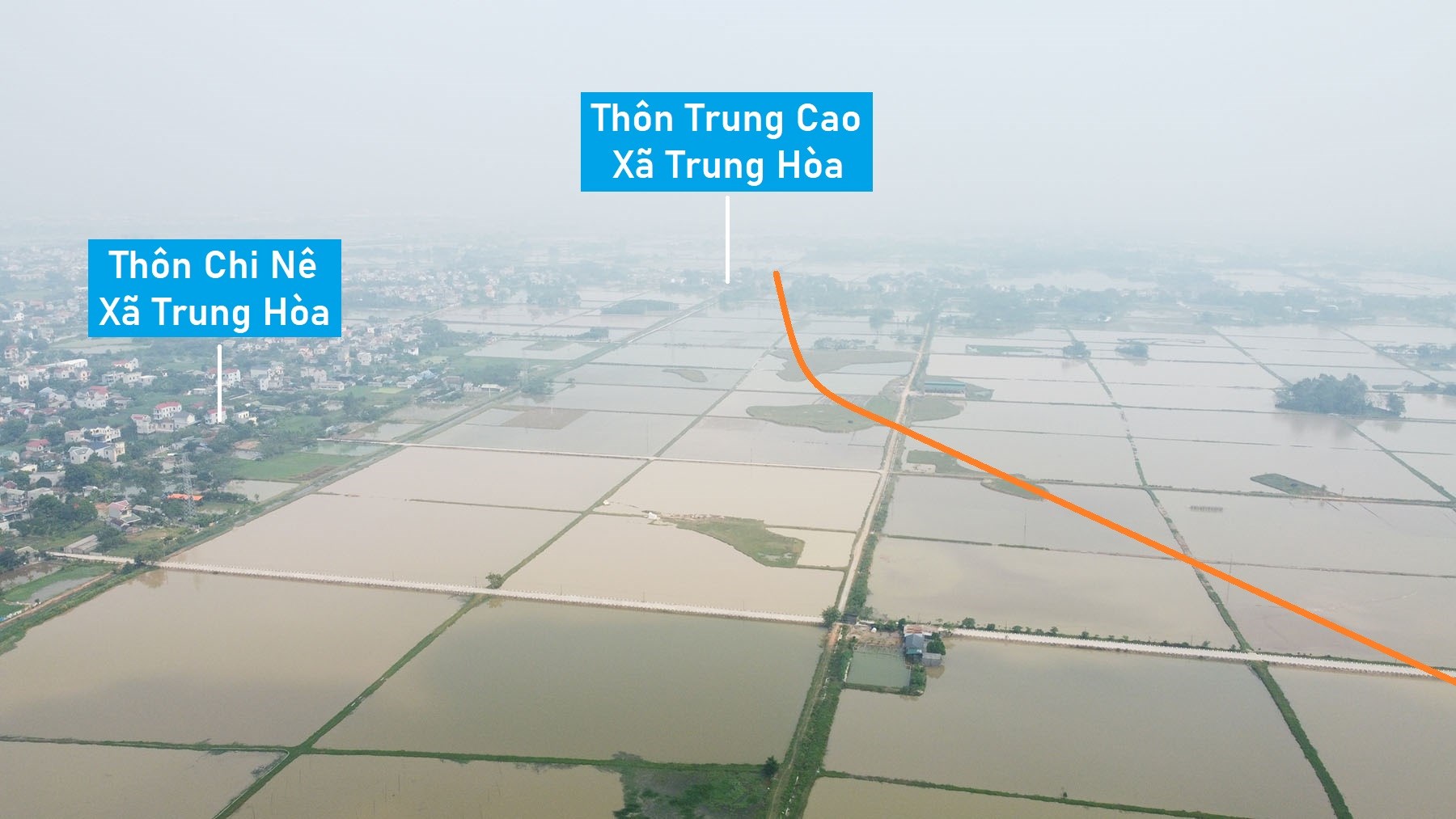 Toàn cảnh vị trí quy hoạch cầu vượt sông Đáy nối xã Trung Hòa - Nam Phương Tiến, Chương Mỹ, Hà Nội