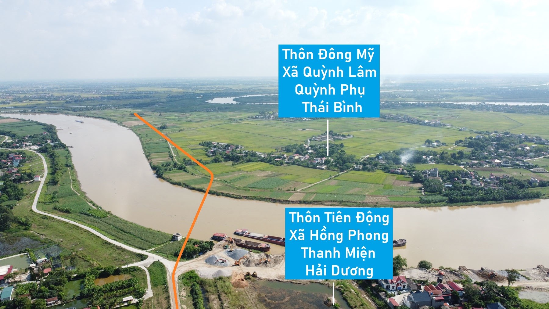 Toàn cảnh vị trí dự kiến xây cầu vượt sông Luộc nối Hải Dương - Thái Bình