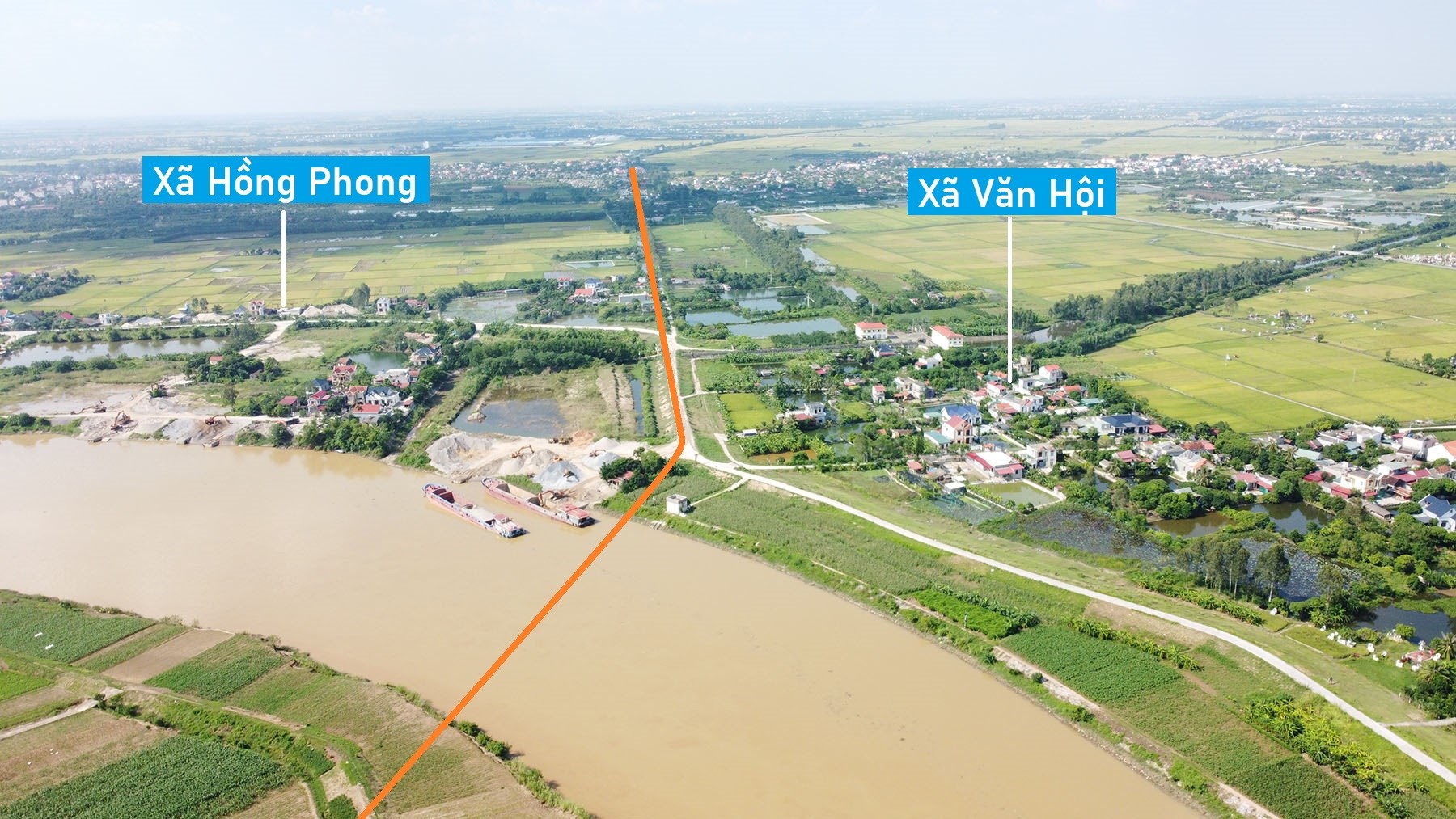 Toàn cảnh vị trí dự kiến xây cầu vượt sông Luộc nối Hải Dương - Thái Bình