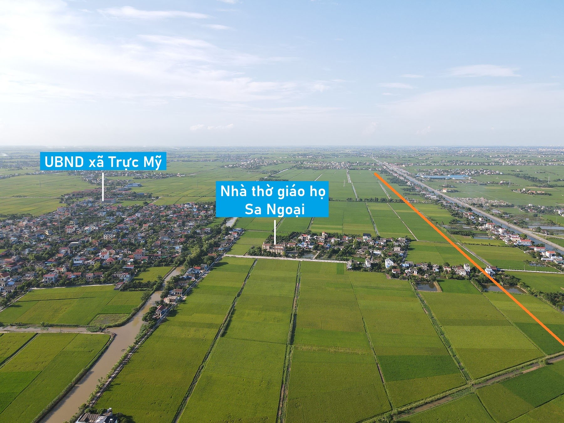 Toàn cảnh vị trí dự kiến quy hoạch cầu đường sắt vượt sông Ninh Cơ ở Trực Ninh, Nam Định