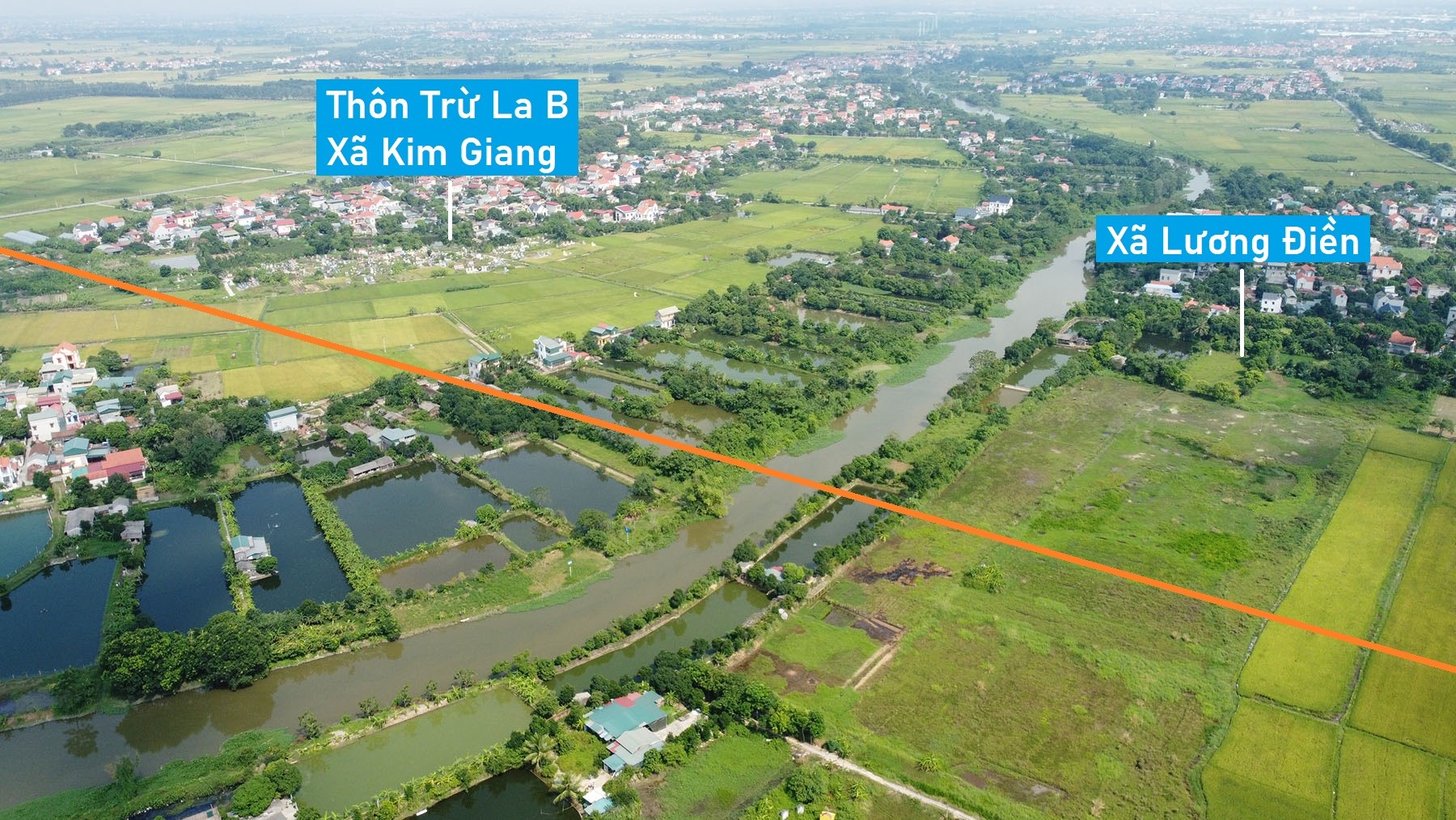 Toàn cảnh vị trí dự kiến quy hoạch cầu vượt sông Ghẽ nối xã Lương Điền - Kim Giang, Cẩm Giàng, Hải Dương