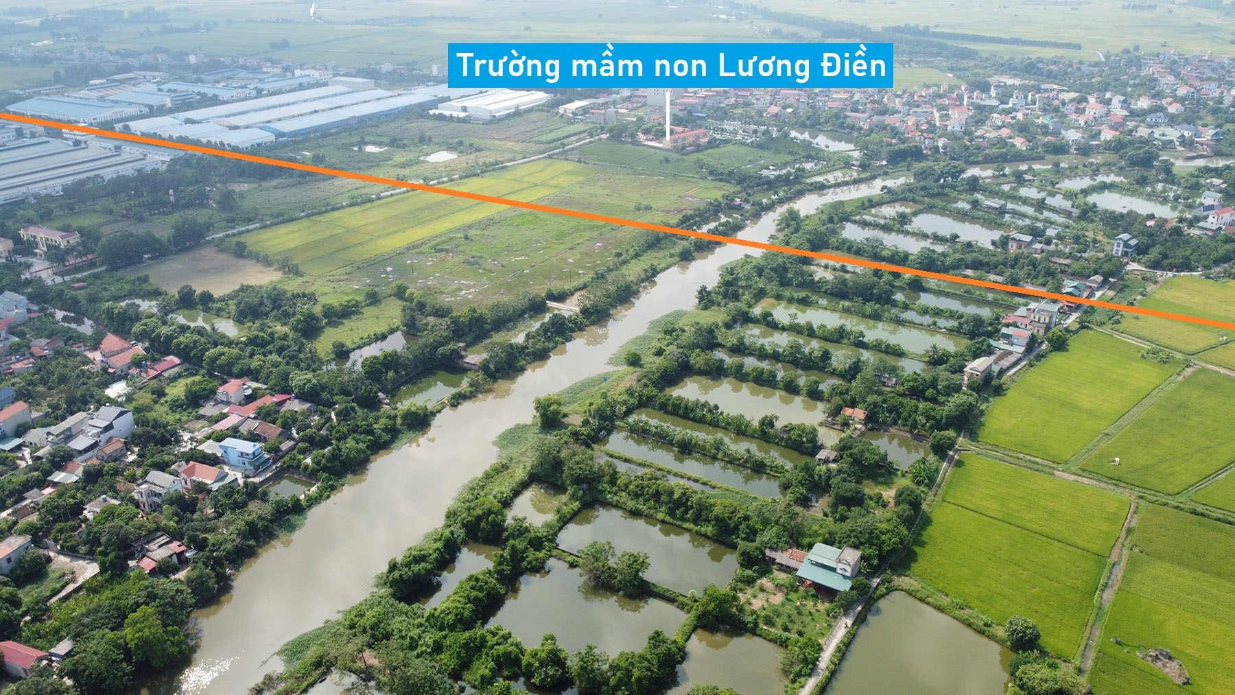 Toàn cảnh vị trí dự kiến quy hoạch cầu vượt sông Ghẽ nối xã Lương Điền - Kim Giang, Cẩm Giàng, Hải Dương