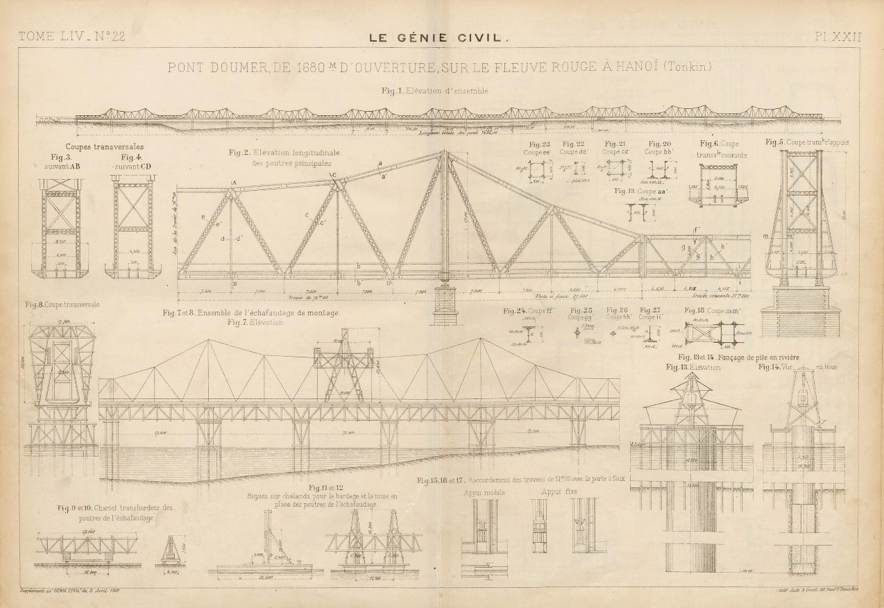 Hình 1: Bản vẽ gốc Cầu Long Biên đầu thế kỷ 20