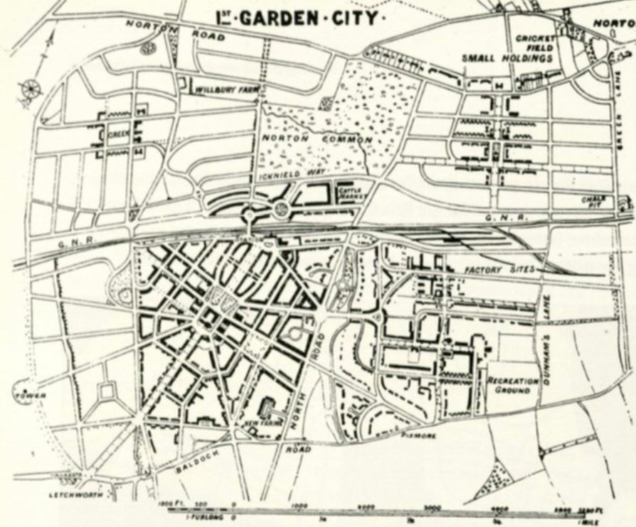 Bản quy hoạch Letchworth Garden City (Anh) - thiết kế bởi Barry Parker and Robert Unwi