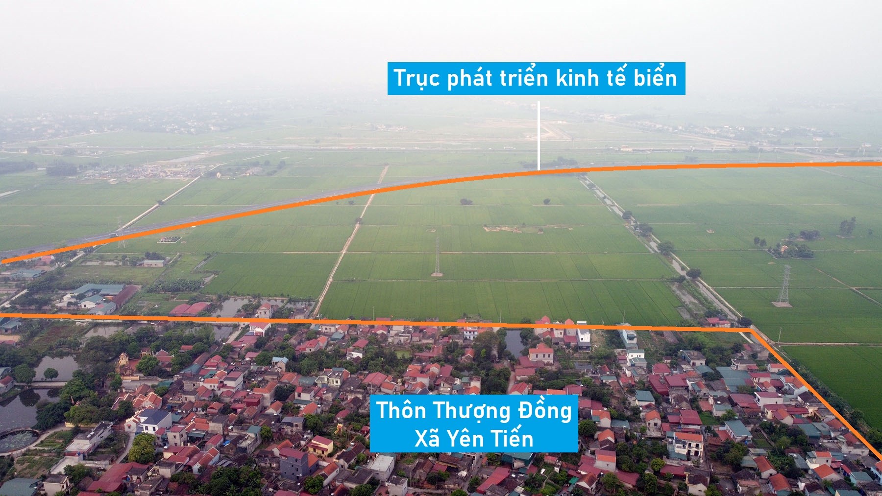 Toàn cảnh vị trí quy hoạch KCN Hồng Tiến ở nút giao cao tốc Cầu Giẽ - Ninh Bình và trục phát triển kinh tế biển Nam Định