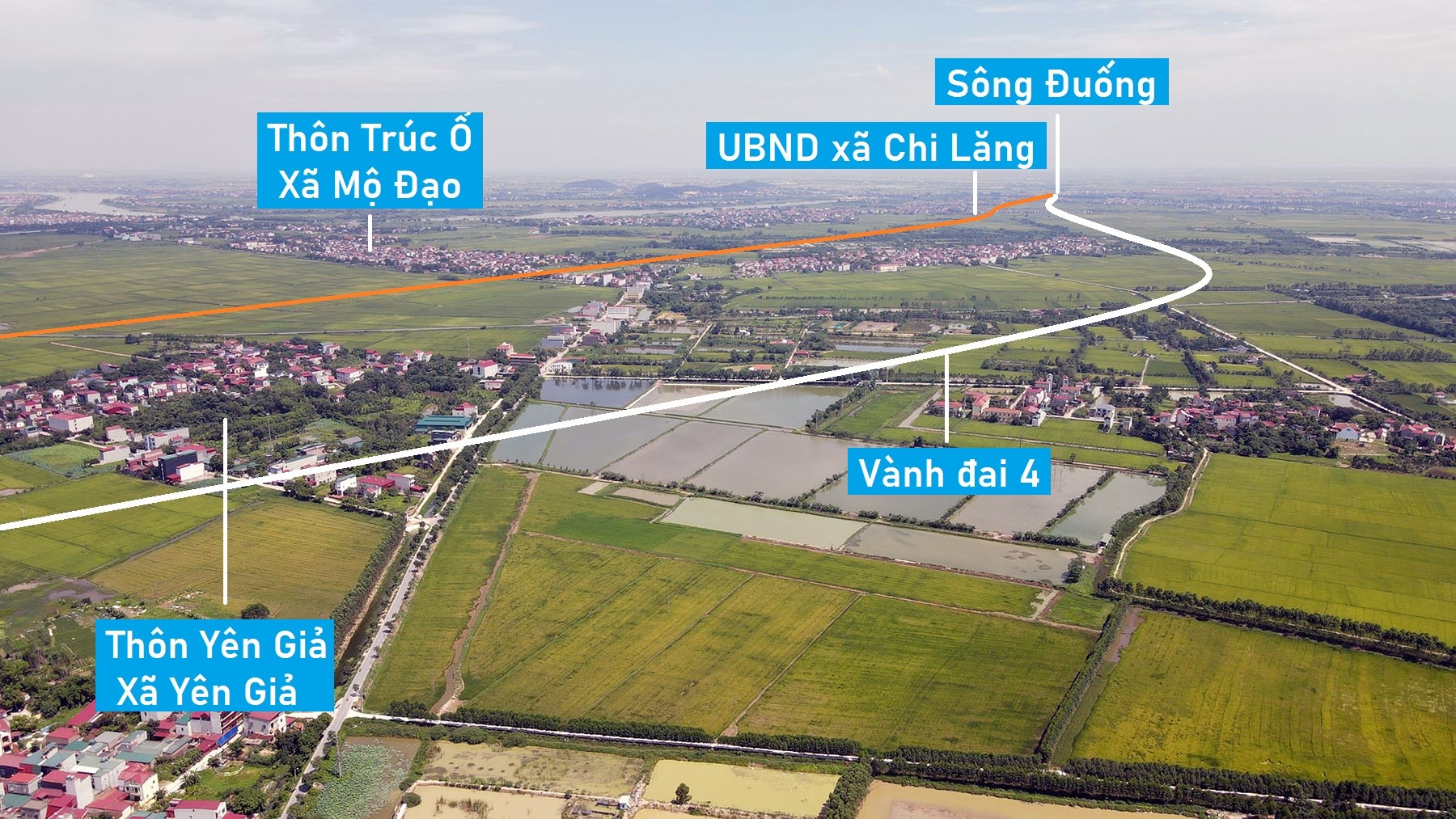 Toàn cảnh vị trí quy hoạch cầu đường sắt vượt sông Đuống nối Gia Bình - Quế Võ, Bắc Ninh