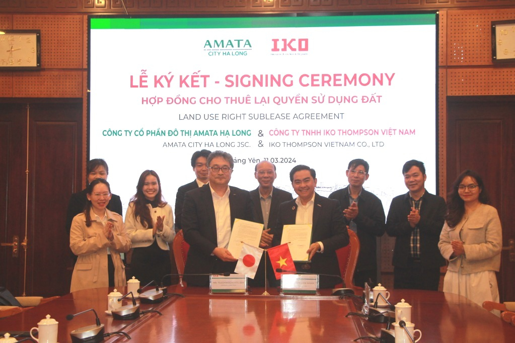 Công ty CP Đô thị Amata Hạ Long và Công ty TNHH IKO Thompson Việt Nam đã ký kết hợp đồng cho thuê lại quyền sử dụng đất để triển khai dự án đầu tư tại KCN Sông Khoai vào tháng 3/2024. Ảnh: Bùi Niên (CTV)