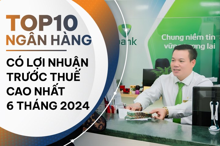 TOP 10 ngân hàng lãi lớn nhất nửa đầu năm 2024: Vietcombank, Techcombank, BIDV dẫn đầu