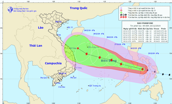 Tối nay, bão Phanfone giật cấp 12 sẽ đi vào Biển Đông