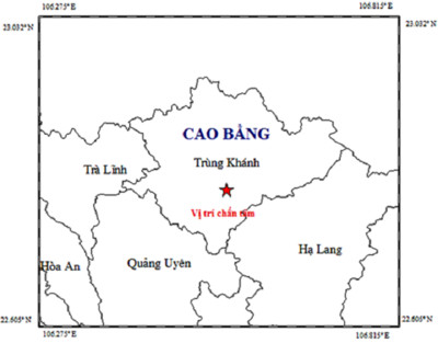 Cao Bằng: Động đất 2,8 độ richter ở huyện Trùng Khánh
