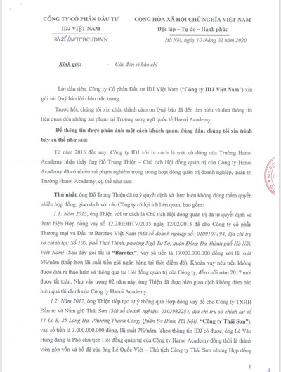 IDJ Việt Nam ra thông cáo về những sai phạm tại Hà Nội Academy