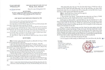 Hưng Yên: Công ty Phú Thành Sơn bị xử phạt 200 triệu đồng