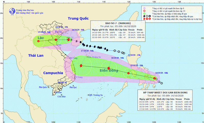 Sáng 14/10: Tâm bão ở ngay Vịnh Bắc Bộ, cách đảo Bạch Long Vĩ 70 km