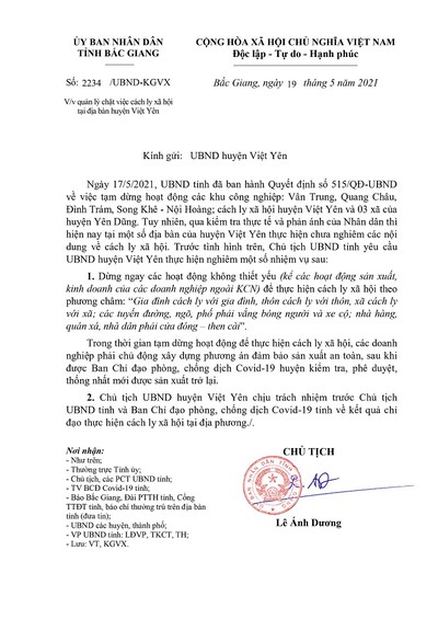 Chủ tịch tỉnh Bắc Giang chấn chỉnh cách ly xã hội huyện Việt Yên